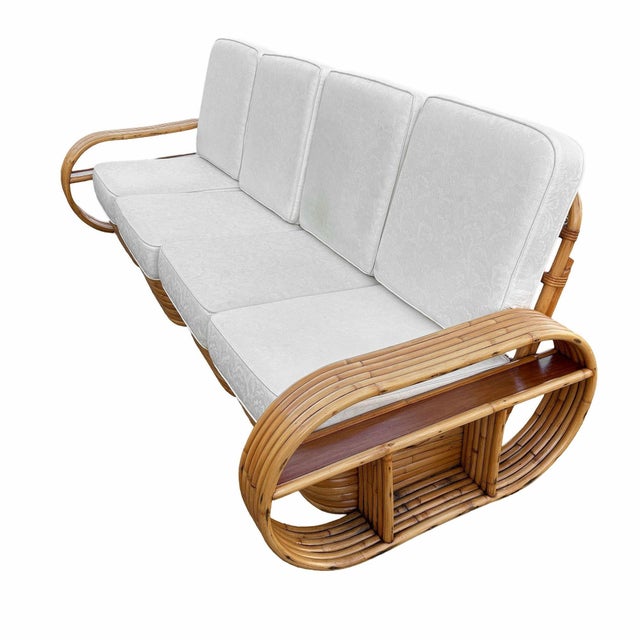 Restored 1940s Rattan Six-Strand Shelf Arms Sofa and Chair Set For Sale - Image 4 of 11