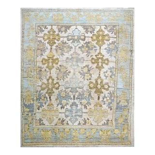 21st Century Turkish Oushak Wool 10x12 Gold, Ivory & Slate Blue Handmade Area Rug #1144133 For Sale