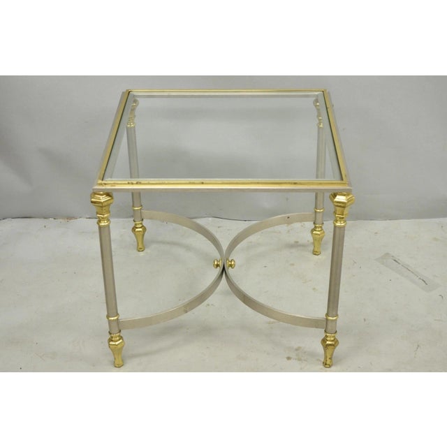 Vintage French Directoire Maison Jansen Style Steel Brass Low Square Side Table For Sale - Image 16 of 17