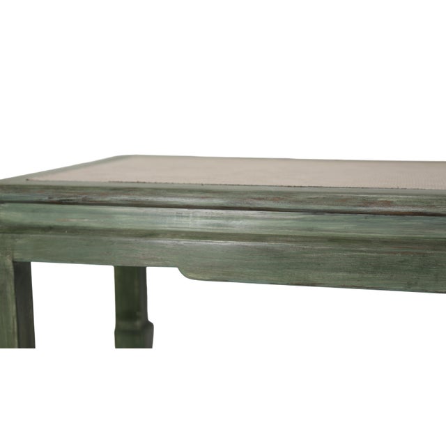 Green A Vintage Ming-Style Coffee Table With a Green and White Raffia Inlay. For Sale - Image 8 of 13