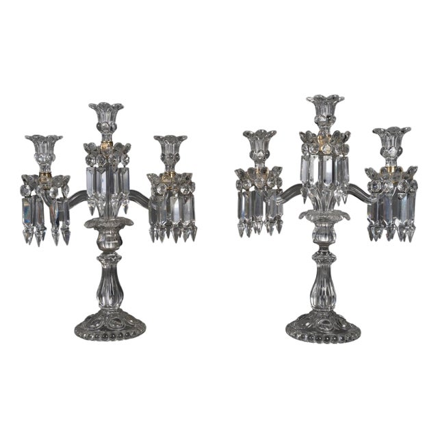Napoleon III Style Crystal Candelabras from Baccarat, Set of 2 For Sale