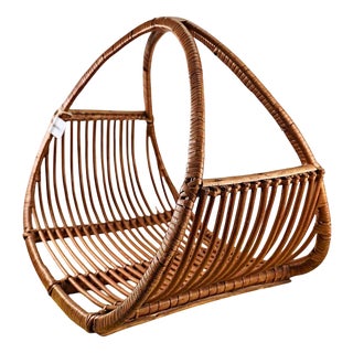 Vintage Wicker Magazine Rack, 1970s For Sale