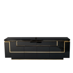 Brass Sideboard in High Gloss Black by Jean Claude Mahey for Roche Bobois, 1980s