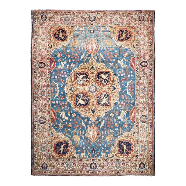1920's Story Book Paradise Tabriz Rug With Pink Blue & Greens 9 X 12 ...