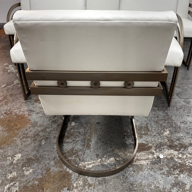 White Milo Baughman Style Cantilever Dining Chairs, Set of Six For Sale - Image 8 of 12