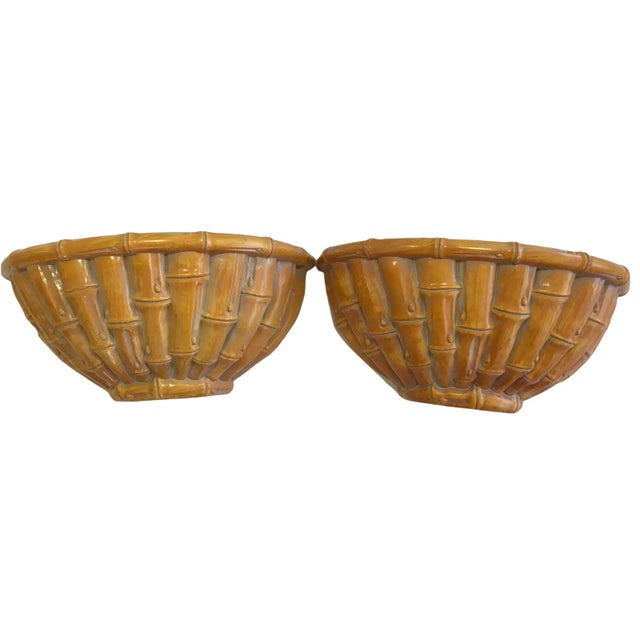 Large Vintage Palm Beach Coastal Chinoiserie Faux Bamboo Wall Shelves Brackets Sconces- A Pair For Sale In Naples, FL - Image 6 of 8