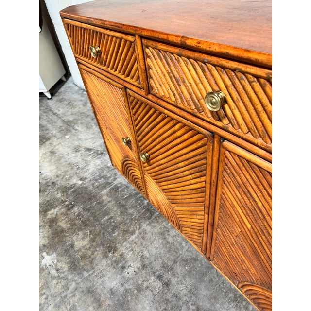 Brown Vintage Coastal Bho Pencil Reed Style Bamboo Credenza For Sale - Image 8 of 9