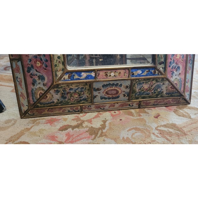 Wood Beautiful Diminutive Reverse Painted Vintage Mirror For Sale - Image 7 of 10
