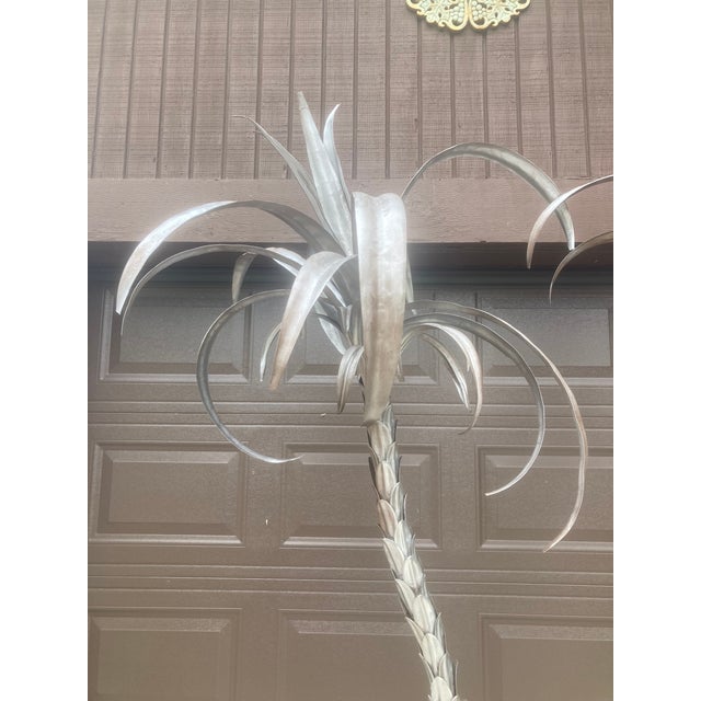 Metal Tole Double Palm Tree in Pot Hand Crafted in Italy 1960 - Silver on Aged Bronze Patina For Sale - Image 7 of 16