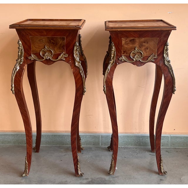 French Classic Louis XV Style Marquetry Nightstands With Drawer, 1910 For Sale - Image 6 of 11