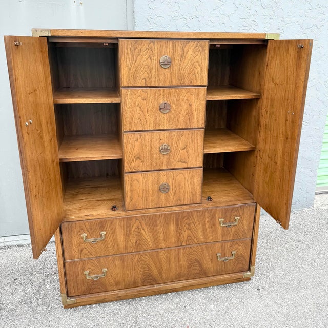 Vintage Huntley Campaign Highboy Dresser by Thomasville For Sale - Image 10 of 12