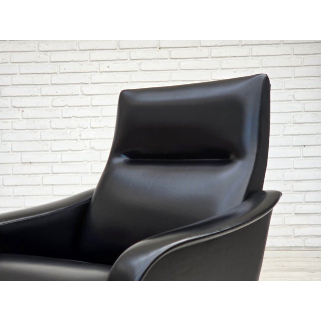 Danish Armchair in Black Artificial Leather and Teak Wood Legs, 1970s For Sale - Image 13 of 15