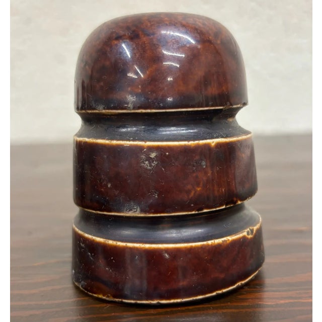 Traditional Antique Dark Brown Mushroom Cap Glazed Ceramic Insulator For Sale - Image 3 of 5