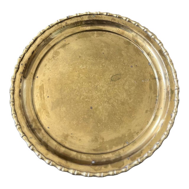 Vintage Engraved Brass Christmas Tray With Faux Bamboo Accent "Love Mom" For Sale