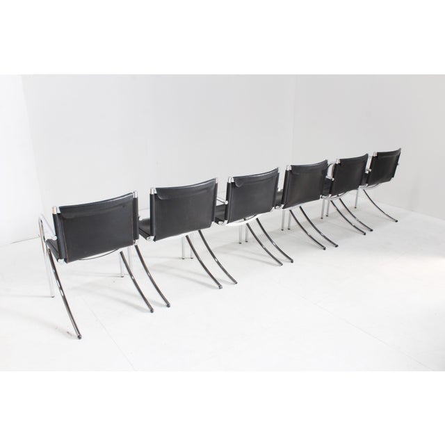 Vintage Jot Dining Chairs in Black Leather and Chrome by Giotto Stoppino for Acerbis, 1970s, Set of 6 For Sale - Image 6 of 14