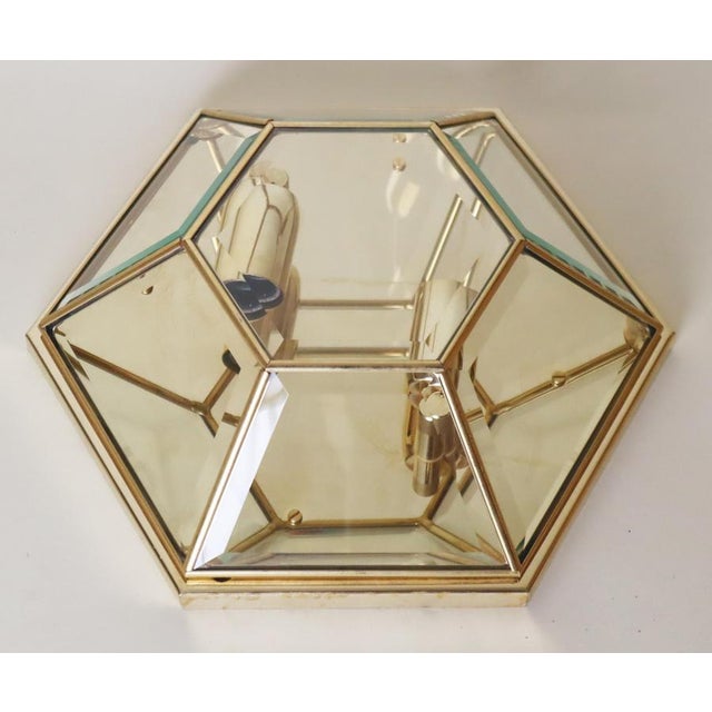 Hexagonal Gold-Plated Flush Mount or Wall Lamp with Faceted Glass, Italy, 1980s For Sale - Image 16 of 18