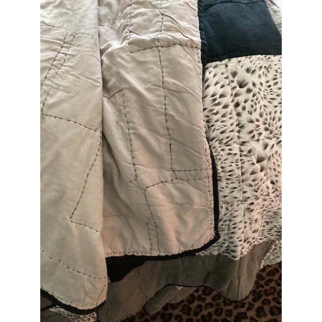 Vintage Handmade Patchwork Quilt Blanket Black Tan With Leopard Animal Print Squares King For Sale - Image 10 of 12