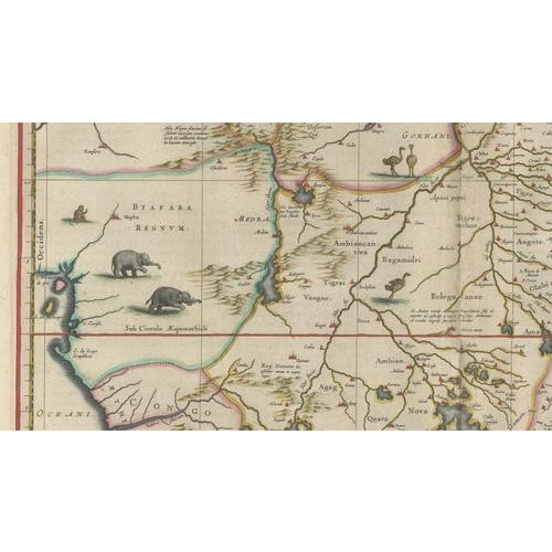 Paper Antique Ethiopia Abyssinia Blue Map, 1642 For Sale - Image 7 of 10