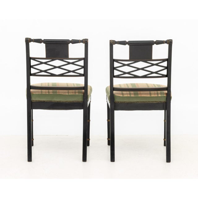 Late 20th Century Regency Style Gilt and Ebonized Side Chairs, Pair For Sale - Image 5 of 10