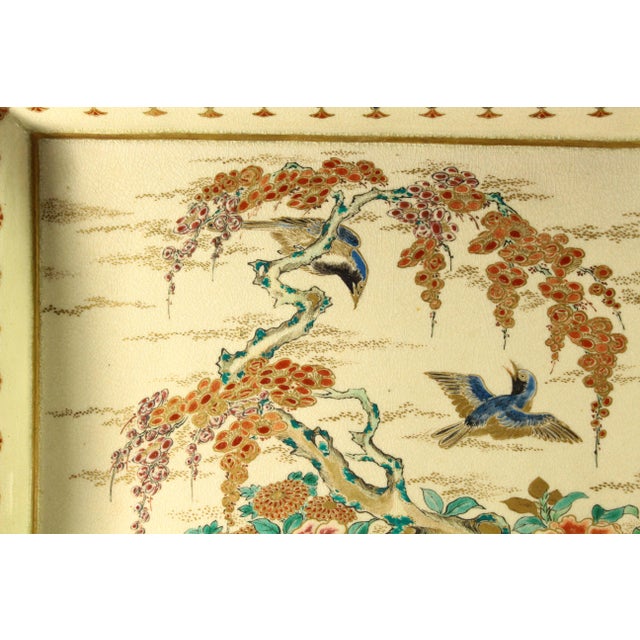 19th Century Meiji Japanese Satsuma Porcelain Tray Platter Song Bird & Blooms For Sale In Houston - Image 6 of 12