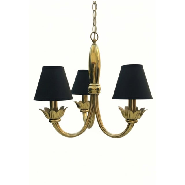 Vintage Feldman Hollywood Regency Solid Brass 3 Arm Lotus Flower Chandelier For Sale - Image 11 of 11