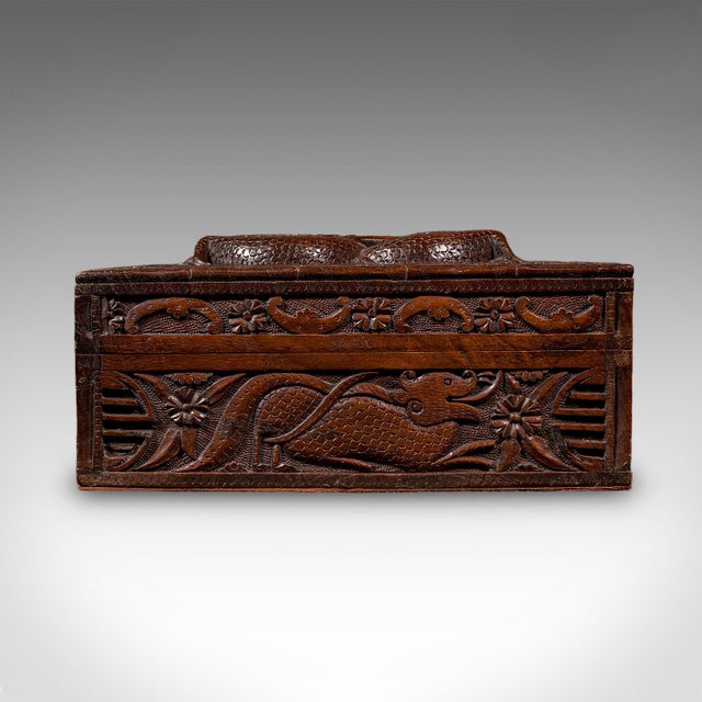 Vintage Carved Cigar Box, Oriental, Teak, Keepsake, Jewellery Case, Art Deco For Sale - Image 6 of 12