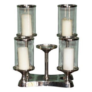 Nickel and Glass 5-Light Hurricane Candleholder Centrepiece from Colmore For Sale