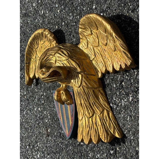 Early 20th C. American Gilt Wood Carved Eagle + Shield Patriotic Icon For Sale - Image 4 of 10