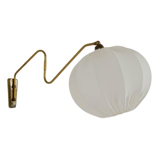 Mid-Century Wall Light in Brass and Cotton Shade, Sweden, 1960 For Sale