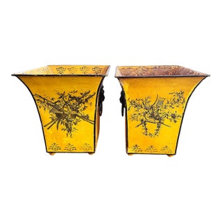 Vintage French Country Toleware Planters, A Pair For Sale