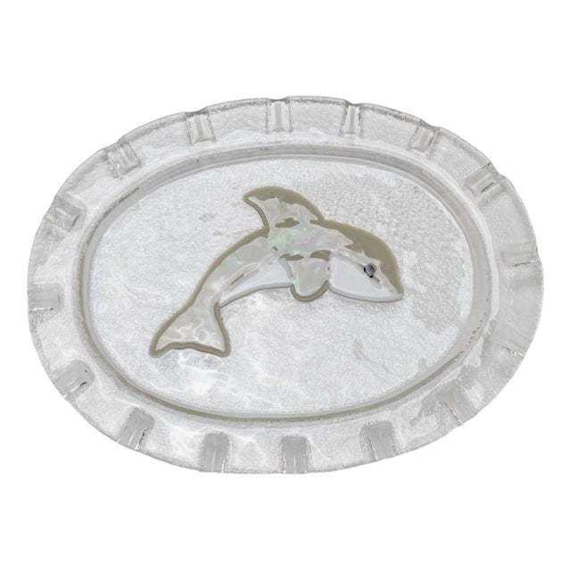 Mid-Century Oval Murano Glass Serving Platter Dolphin, Italy, 1980s For Sale