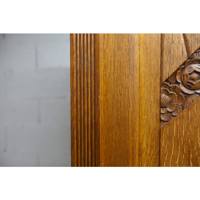 Flemish Art Deco Carved Oak Wardrobe, 1930 For Sale - Image 6 of 18