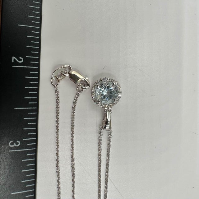 Early 21st Century Aquamarine & Diamond Necklace in 14kt White Gold - 0.10ctw Diamonds, 18", New For Sale - Image 5 of 5