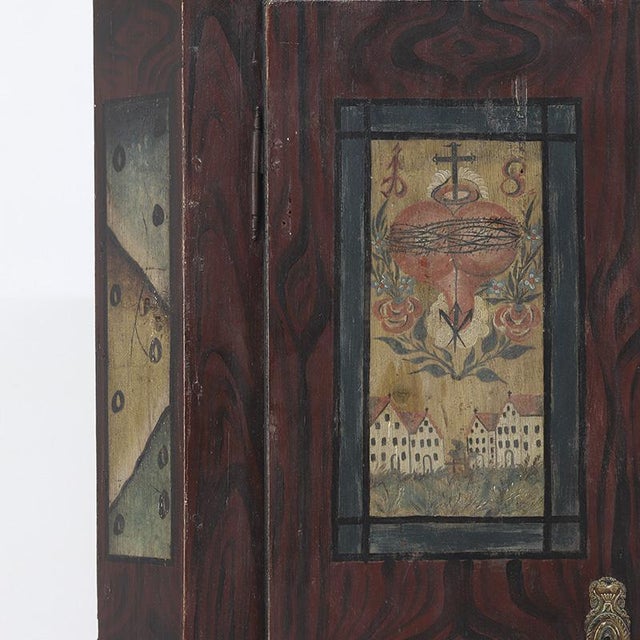 Rustic Farmhouse Folk Art Painted Bridal Cabinet 1844 For Sale - Image 4 of 18