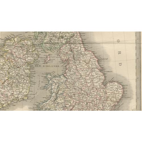 Gold Antique Map of British Isles, England, Scotland & Ireland by Lapie, Paris, 1836 For Sale - Image 8 of 11