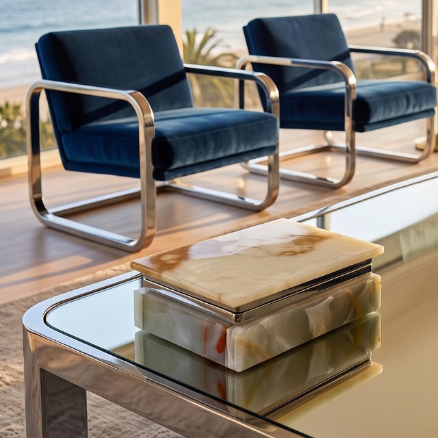 1960s Mid-Century Modern craftsmanship. The piece is expertly carved from natural stone, displaying a mesmerizing organic...