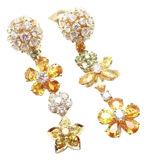 Van Cleef & Arpels Folie Des Pres Diamond Color Sapphire Yellow Gold Earrings - 2 Pieces
