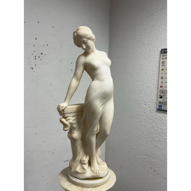 Stone 19th Century Emilio Fiaschi Alabaster Nude Female Sculpture on Marble Pedestal Stand, Set of Two For Sale - Image 7 of 12