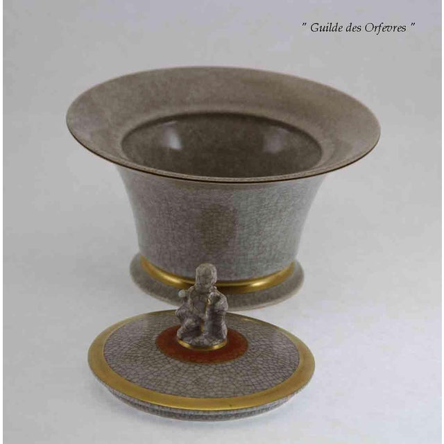 Mid-Century Modern 1960’s Vintage Royal Copenhagen Bonbon Dish & Cover Gray, Red & Gold, Craquelé For Sale - Image 3 of 7