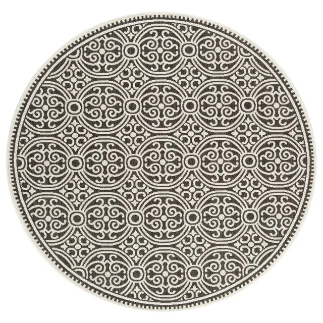 Pool House Indoor Outdoor Rug Light Grey & Charcoal 6'7" Round For Sale - Image 4 of 4