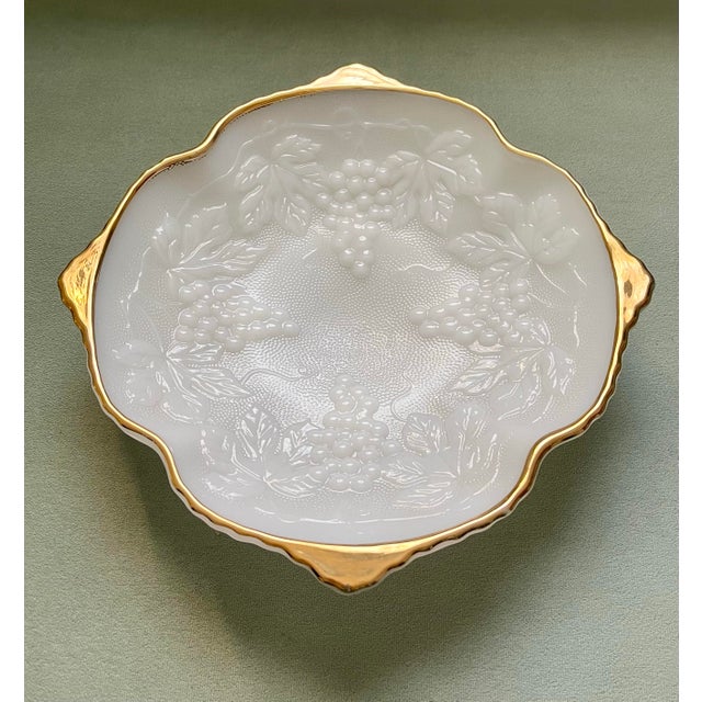 Glass 1950s Anchor Hocking Vineyard Milk Glass Footed Dish For Sale - Image 7 of 8