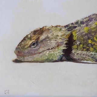 Mister Lizard by Linda Tracey Brandon | Oil on Panel Detailed depiction of a lizard. For Sale