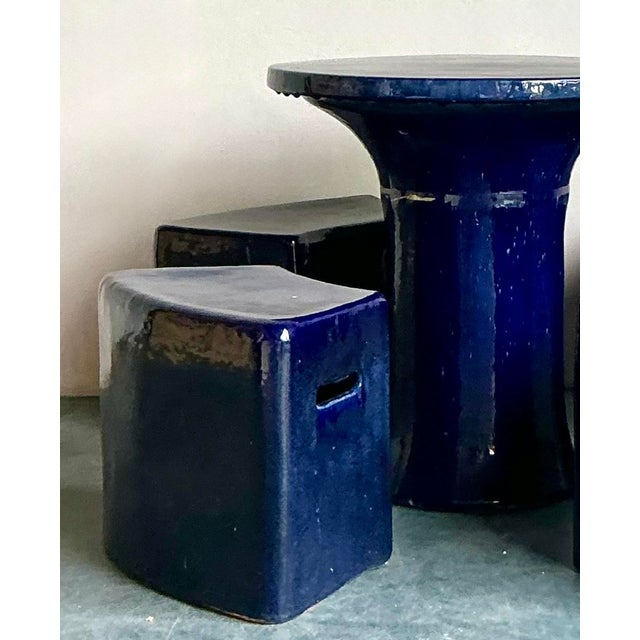 Vintage Italian Glazed Ceramic Table and Stools - Set of 5 For Sale In West Palm - Image 6 of 10