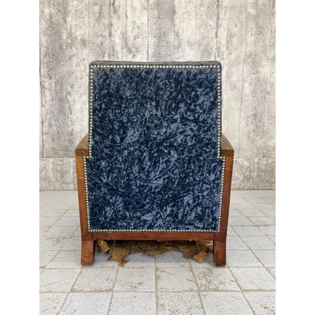 Art Deco Blue Velvet Lounge Chair For Sale - Image 6 of 7