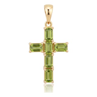 Minimalist Peridot Gemstone Cross Pendant | Green Cross Charm Pendant | August Birthstone Christian Pendant For Sale