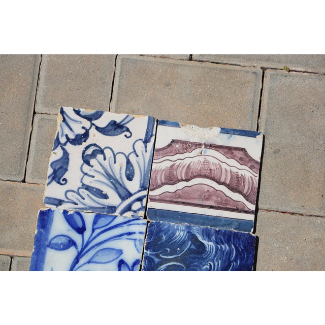 Baroque Antique Portuguese Baroque Tiles With Ornamental Scrollwork & Botanical Details, Set of 8 For Sale - Image 3 of 8