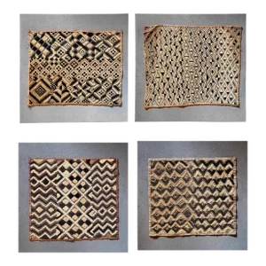 African Geometric Kuba Shoowa Mounted Cloth Woven Panels- A Set of 4