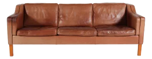 Modern Danish Three-Seater Sofa with Patinated Cognac-Colored Leather from Stouby, 1980s