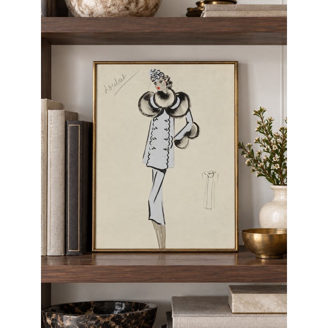 Bunny Williams Home Vintage French Fashion Art Print – Pale Blue Art Deco Illustration, 18" X 24" For Sale - Image 4 of 9