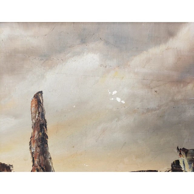 1970s Large Vintage Southwestern Desert Oil Painting | Rustic Wood Frame For Sale - Image 5 of 11